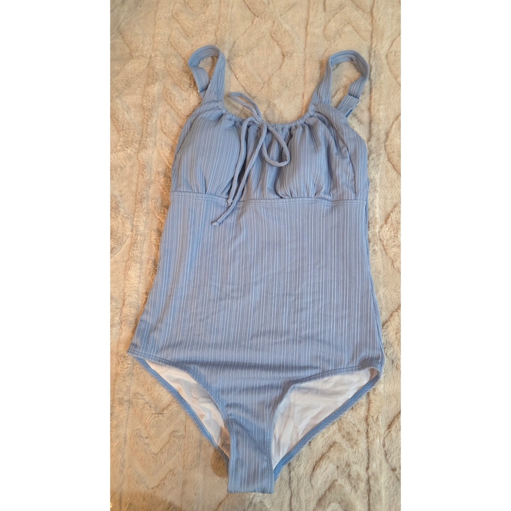 Eomenie Light Blue Ribbed One Piece Swimsuit Adjustable Straps Size 13-14Y Teen